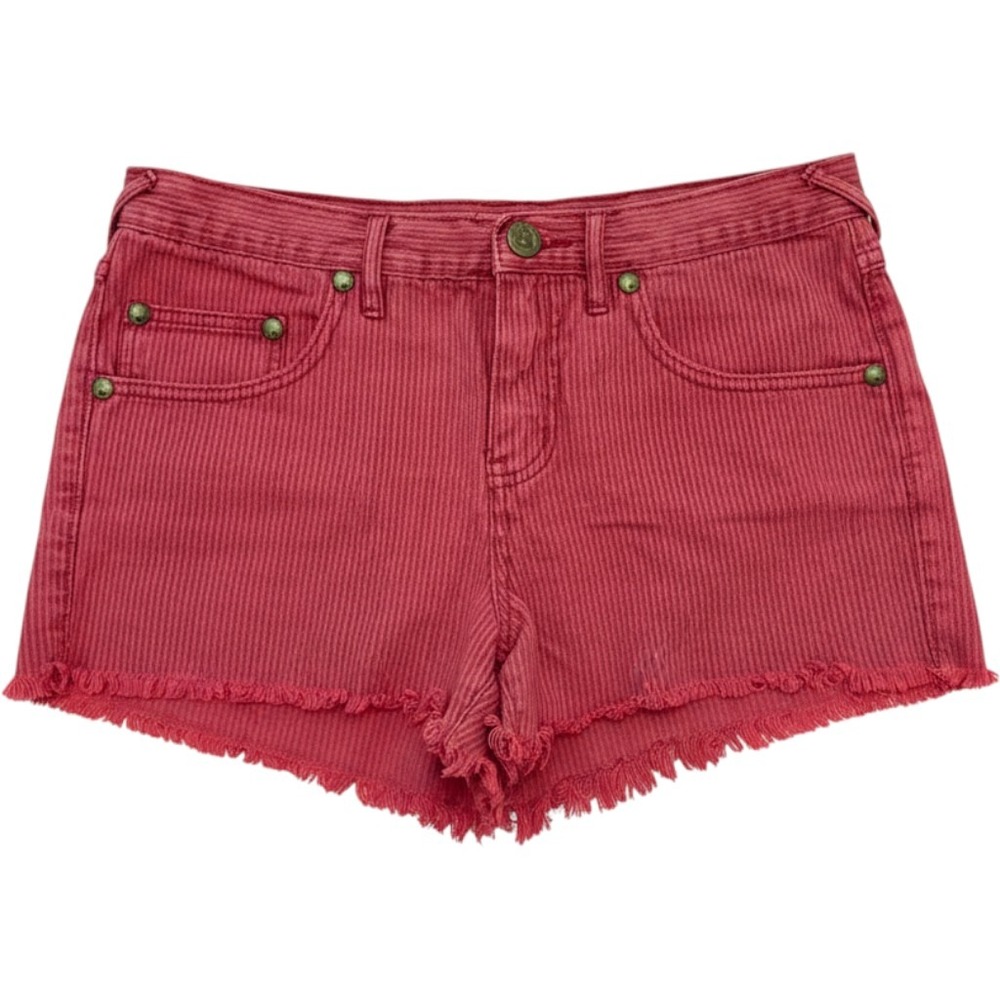 Free People Striped Denim Shorts Womens 27 Red Purple Pinstripe Raw Hem Boho